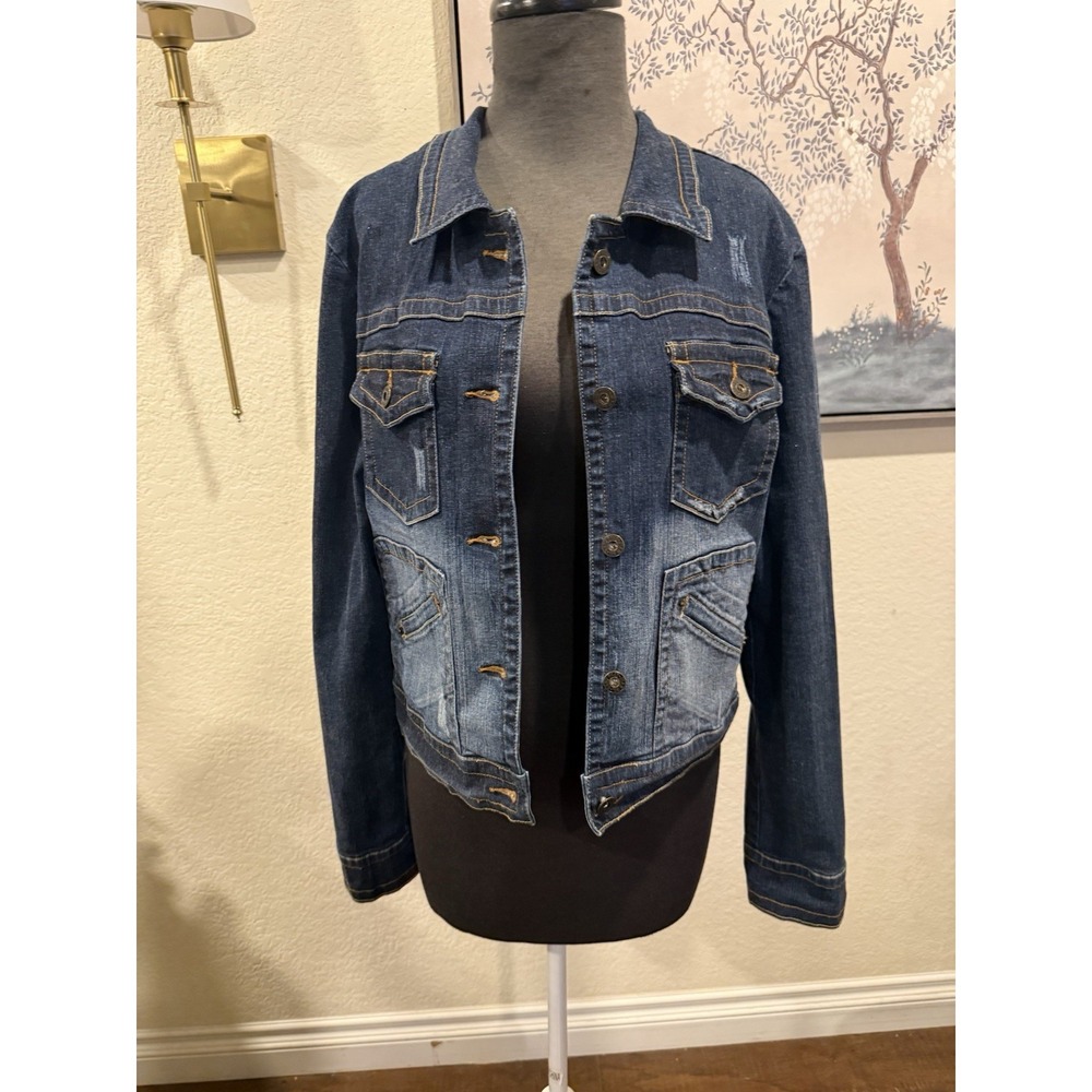 Baby Phat Blue Jean Jacket Collared Pockets Button Women's Xl‎ Vintage Y2K